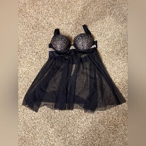 Victoria’s Secret Black Lace Babydoll Lingerie – 34B